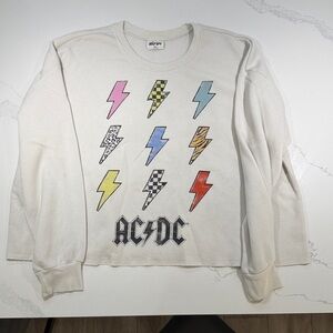 AC/DC White Sweatshirt with Colorful Lightning Bolts